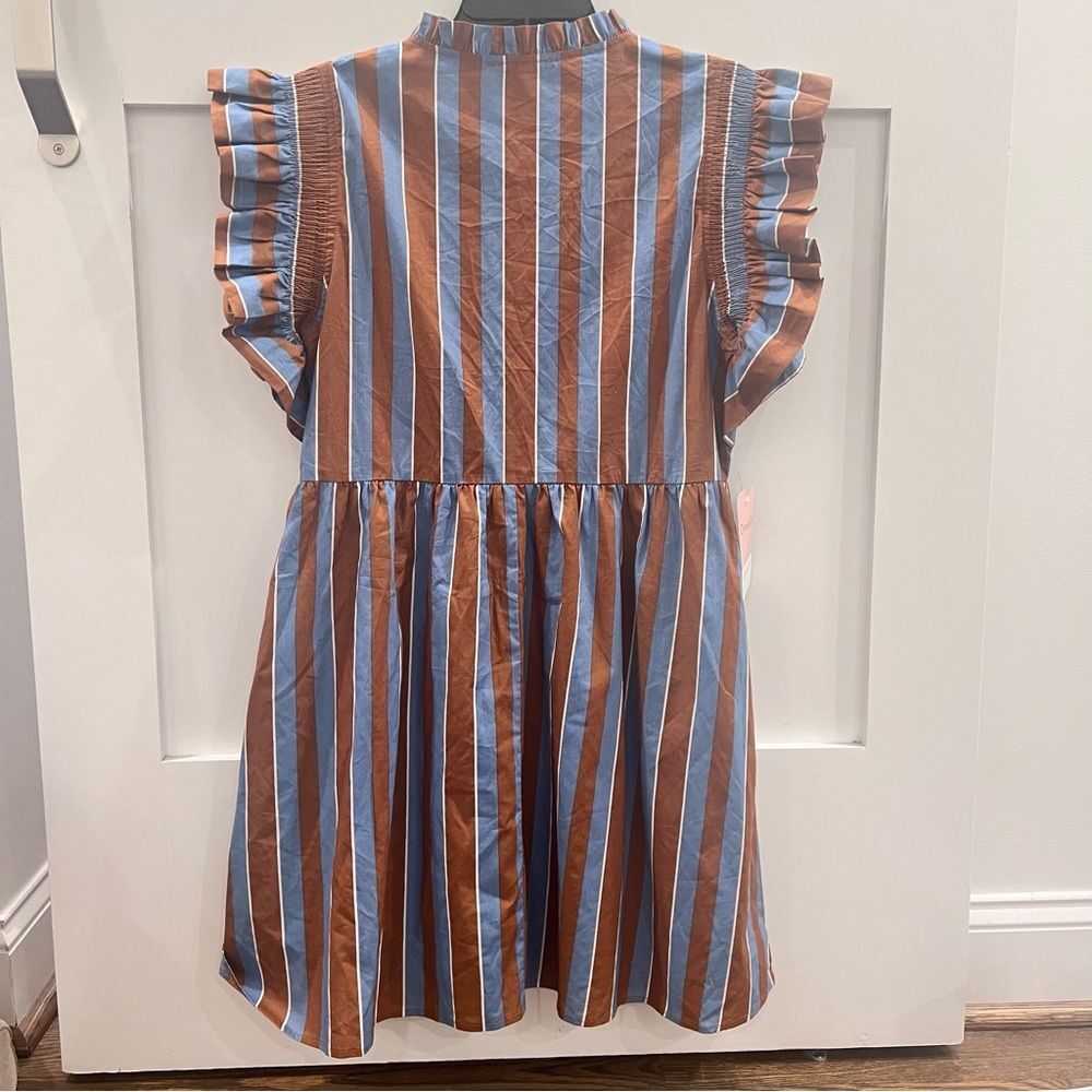 Hudson Gray Brown and Blue Striped Dress with Ruffles Medium - Picture 8 of 10